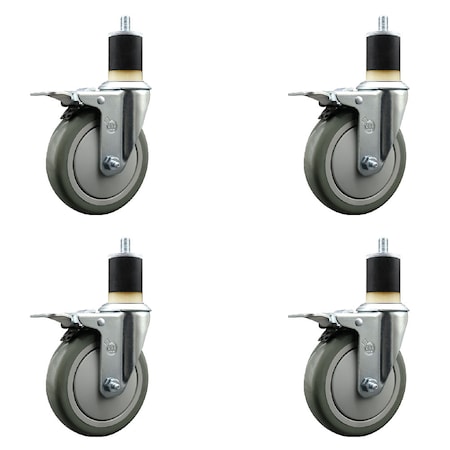 Service Caster 5'' SS Gray Poly Swivel 1-7/8'' Expanding Stem Caster Set Total Lock Brake, 4PK SCC-SSEXTTL20S514-PPUB-178-4